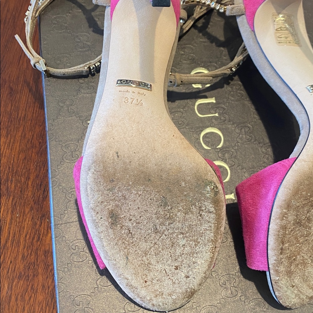 GUCCI Pink and Nude Embellished crystal back extending above Heels SIZE 37.5 - Picture 7 of 11